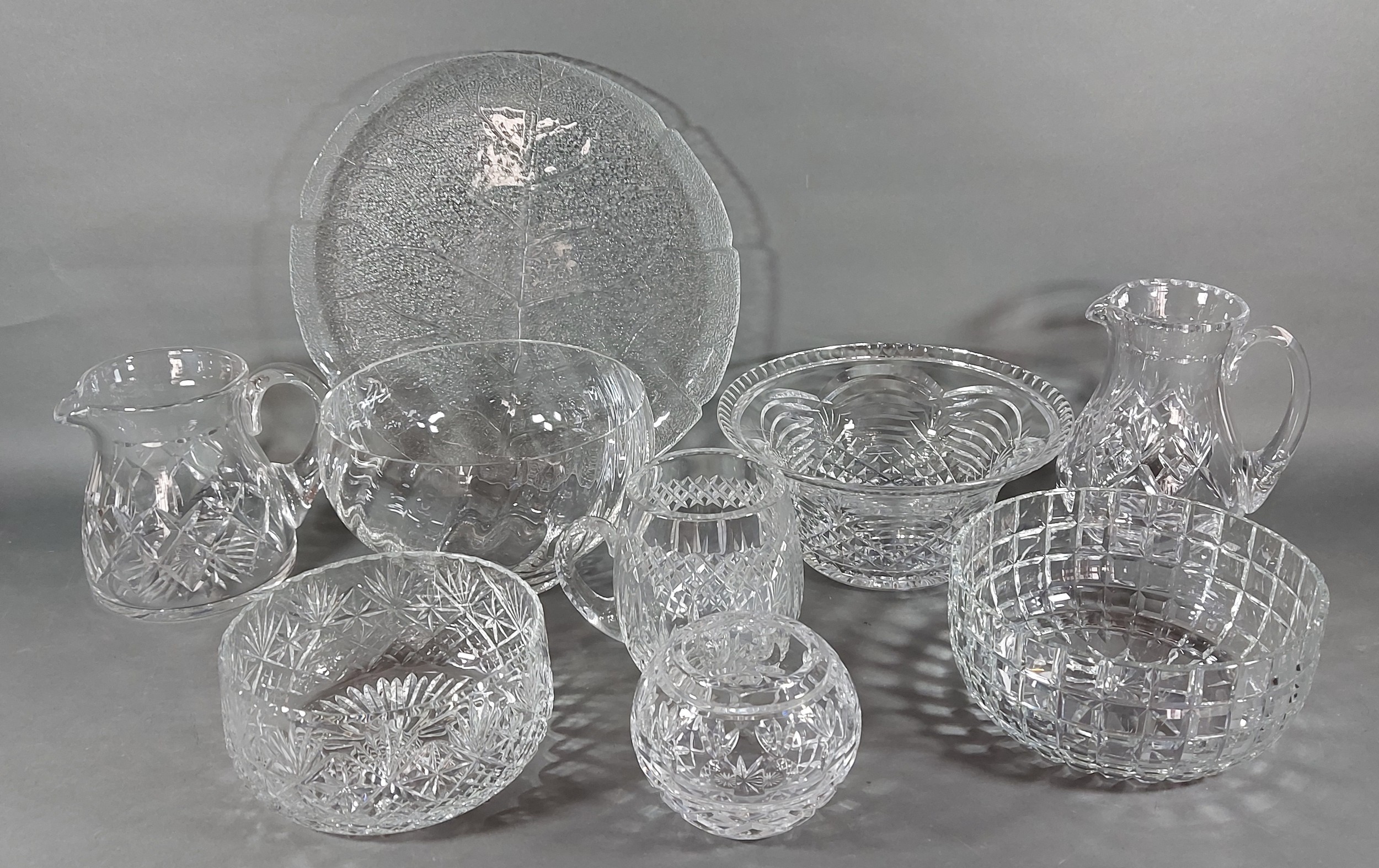 A Royal Doulton cut glass jug together with a collection of other glassware