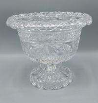 A large cut glass footed bowl, 21cms tall