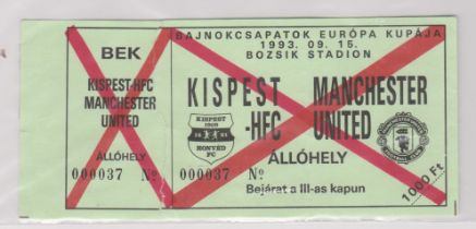 Ticket Kispest Honved v Manchester United Champions League 15th September 1993. Good