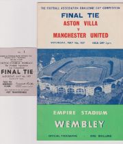 Programme and pass ticket to the dressing room for the 1957 FA Cup Final Between Aston Villa and