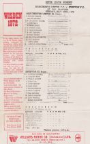 Scorecard Manchester United v Everton for the cricket match at Old Trafford July 16th 1972. Proceeds