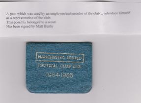 Manchester United pass for a Club representative J. McMullan for the 1964/65 season. Signed by