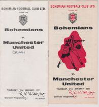 Both programmes for the Bohemians v Manchester United Friendly in Dublin 21st January 1971. One is
