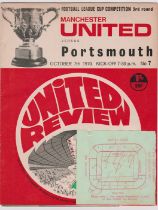 Programme and ticket Manchester United v Portsmouth League Cup 3rd Round 7th October 1970, The