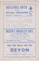 Programme Hartlepools United v Manchester United FA Cup 3rd Round 5th January 1957. 4 Page. No