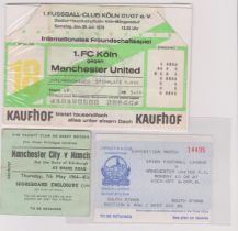 A collection of 11 tickets featuring Manchester United in Friendlies and Testimonials. Aways are v