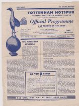 Programme & ticket Tottenham Hotspur v Manchester United 26th September 1953. Programme with