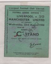 Ticket Liverpool v Manchester United 23rd August 1950. Good