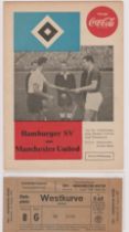 Ticket and programme Hamburg v Manchester United Pre season friendly match 12th August 1959.