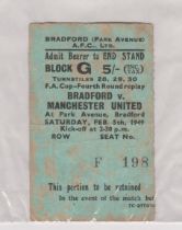 Ticket Bradford Park Avenue v Manchester United FA Cup 4th Round Replay 5th February 1949