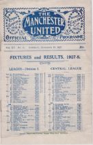 Programme Manchester United v Aston Villa Division One 19th November 1927. No writing. Generally