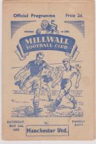 Programmes for 2 Millwall v Manchester United friendlies 2nd May 1953 (4 Page. Score, scorers and