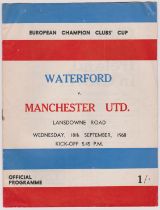 Programme and ticket Waterford v Manchester United European Cup 1st Round 1st Leg 18th September