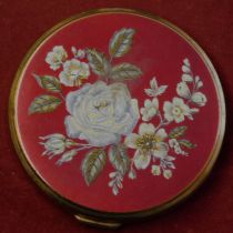 Boots Cream Powder Compact - never been used, attractive foral design with red painted lid