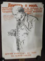 Russian Poster - Depicting a black and white drawing of Stalin, measurements 96cm x 67cm.