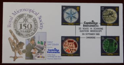 Great Britain 1989 (5 Sept) Microscopes set on official Cambridge Instruments FDC with handstamp.