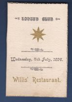 Lodgers Club - 1894 (4th July) Menu, Willis' Restaurant.