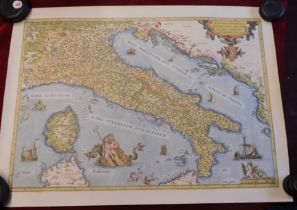 Map - of Italy (early), coloured, measurements 56cm x 40cm, very good condition