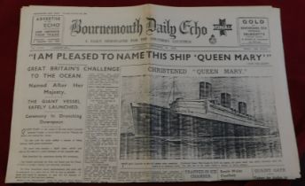 Bournemouth Daily Echo Newspaper Sept 1934 - launching of the Queen Mary by the Queen (Mary), good