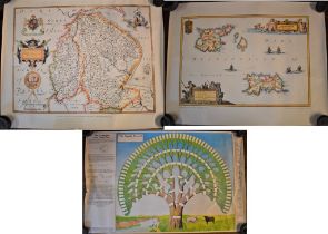 Poster - Maps (4) Wales - first printed 1684. Measures 58cm x 50cm, Lincolnshire & Nottingham