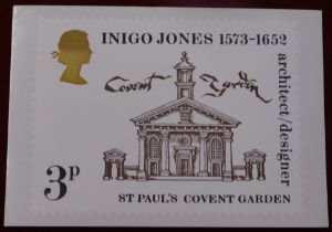 Great Britain 1973 Inigo Jones PHQ card No. 2, used with FDI. Scarce. Cat value £95