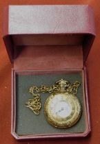 Pocket Watch - Jean Pierre half hunter pocket watch, 17 jewel, working order with chain, yellow