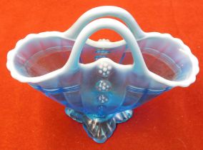 Glass Artwork Basket - Blue and cream and blue edging slightest chip on base