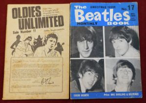 Booklets (2) - Oldies unlimited sale no.11, oldies singles & LP's, The Beatles Book Dec 1964, foxing
