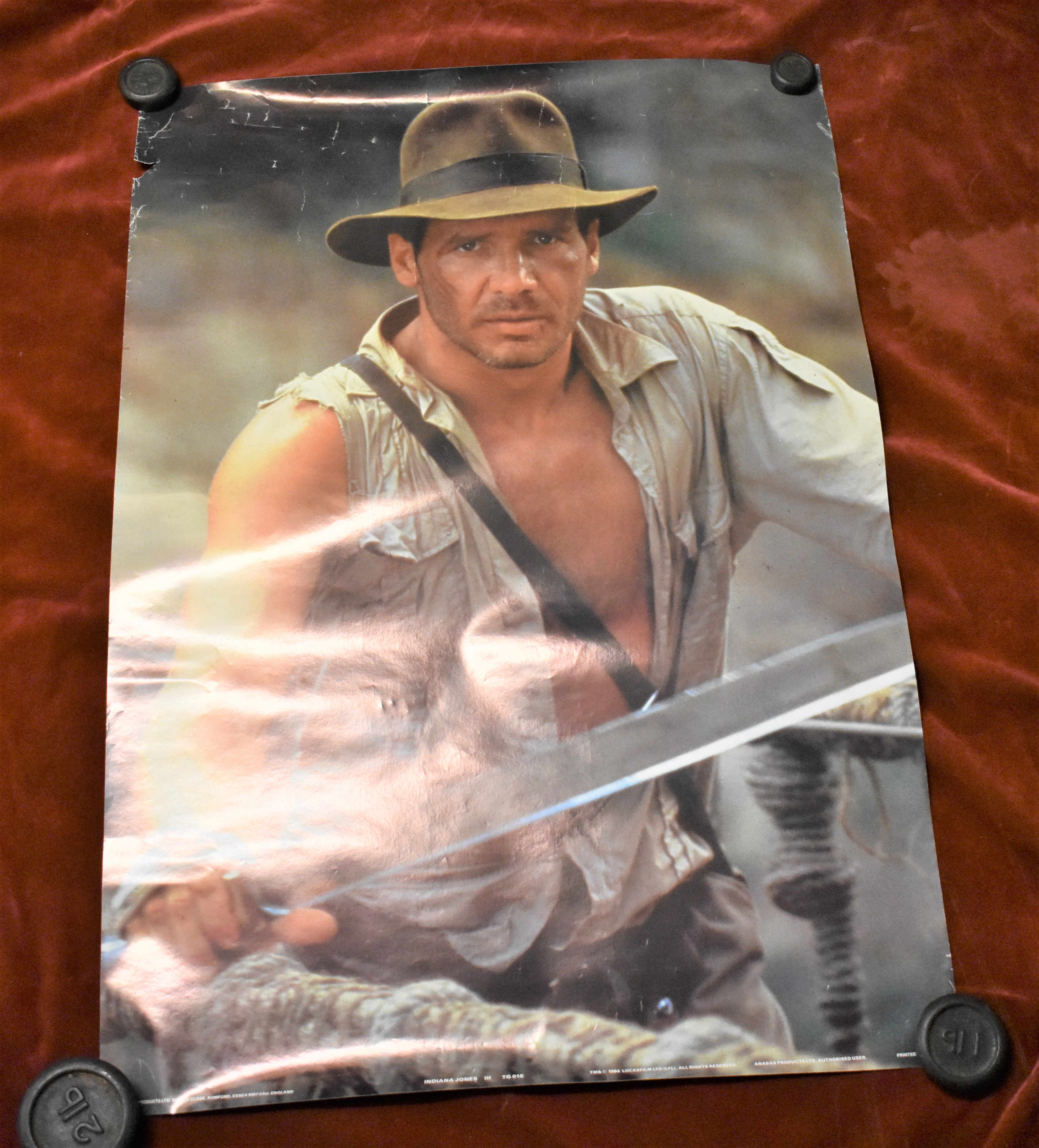 Posters - Indiana Jones - Poster starring Harrison Ford, 1984. Measurements 59cm x 42cm, 'Indiana - Image 5 of 10