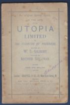An Original Comic Opera programme - Utopia Ltd., 'The Flowers of Progress', written by W.S.