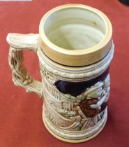 West German Beer Steins 1950's - matching pair (men Socialising) (2), excellent condition