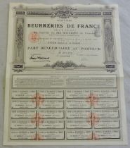 Union des Beurreries De France 1906 Bond with Coupons (issued 1910