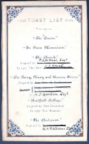 Bradfield College - 1895 'Toast List' printed and handwritten "The Army, Navy and Reserve Forces"