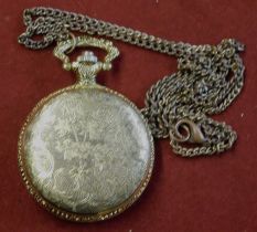 Pocket Watch - ladies yellow metal modern Quartz pocket watch, continental, needs battery