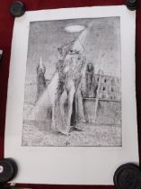 Black and white Abstract Print - of woman 1994 (Macabre!) can't make out signature of title,