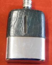 Hip Flask - Leather and white metal, good condition