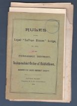 Rules of the Loyal "Saffron Bloom" Lodge stamped 13th Oct. 1913. contains many documents on the