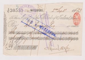 Bank of Ireland, Waterford. Used order RO 17.6.93. black on white