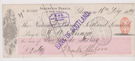 National Bank of Scotland Ltd Glasgow (Anderston Branch) used bearer RO 23.7.98, black on white pink