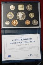 1999 United Kingdom Proof set in Royal Mint case, Princess Diana £5 to 1p, with certificate