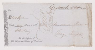 National Bank of Scotland, Anstruther, used no revenue 1849, black on grey vig Arms