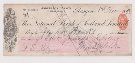 National Bank of Scotland, Glasgow (Anderston Branch) used bearer RO 1.3.98, black on white pink