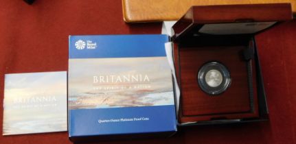 2020 United Kingdom Britannia Quater Ounce Platinum Proof coin, Royal Mint box and certificate