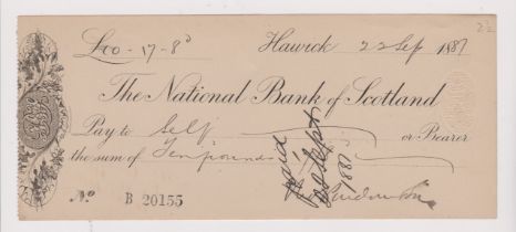 National Bank of Scotland, Hawick, used bearer CO 23.12.80, black on cream, printer Scott &