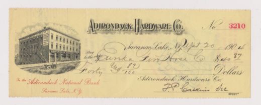 USA Adirondack National Bank, Saranac Lake N.Y, used order 20 Sept 1904, black on Yellow, V-