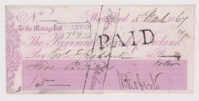 The Provincial Bank of Ireland, Waterford, used bearer hand altered to order CO2.10.66, lilac on