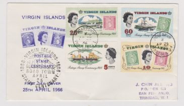 British Virgin Islands 1966 stamp centenary FDC posted to Trinidad, cancelled 25 Apr 66 on SG 203-
