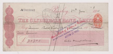 Clydesdale Bank Limited, Paisley, used bearer hand altered to order RO 14.9.10, red on white,