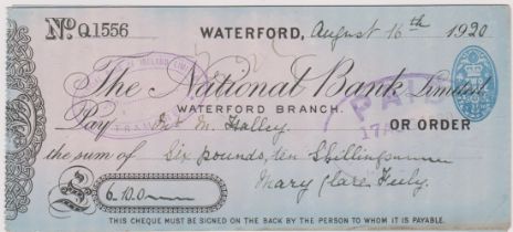 The National Bank Ltd, Waterford, used order BO 3.7.20, black and white