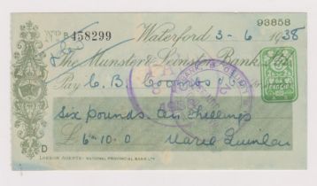 The Munster & Leinster Bank Ltd, Waterford, used order GO 6.1.38 green on green